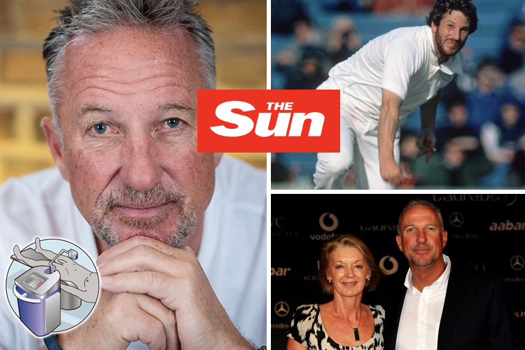 Collage of famous cricketer with The Sun logo